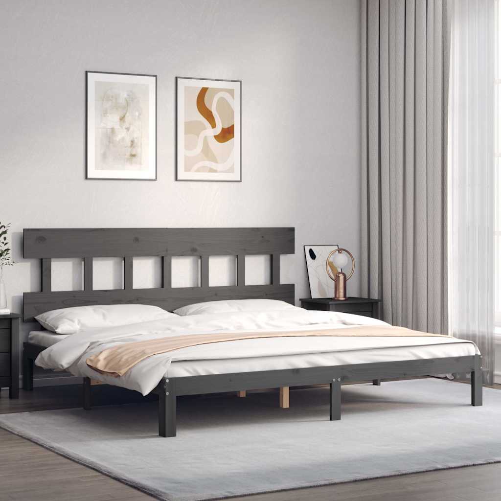 vidaXL Rama łóżka z wezgłowiem, szara, 200x200 cm, lite drewno