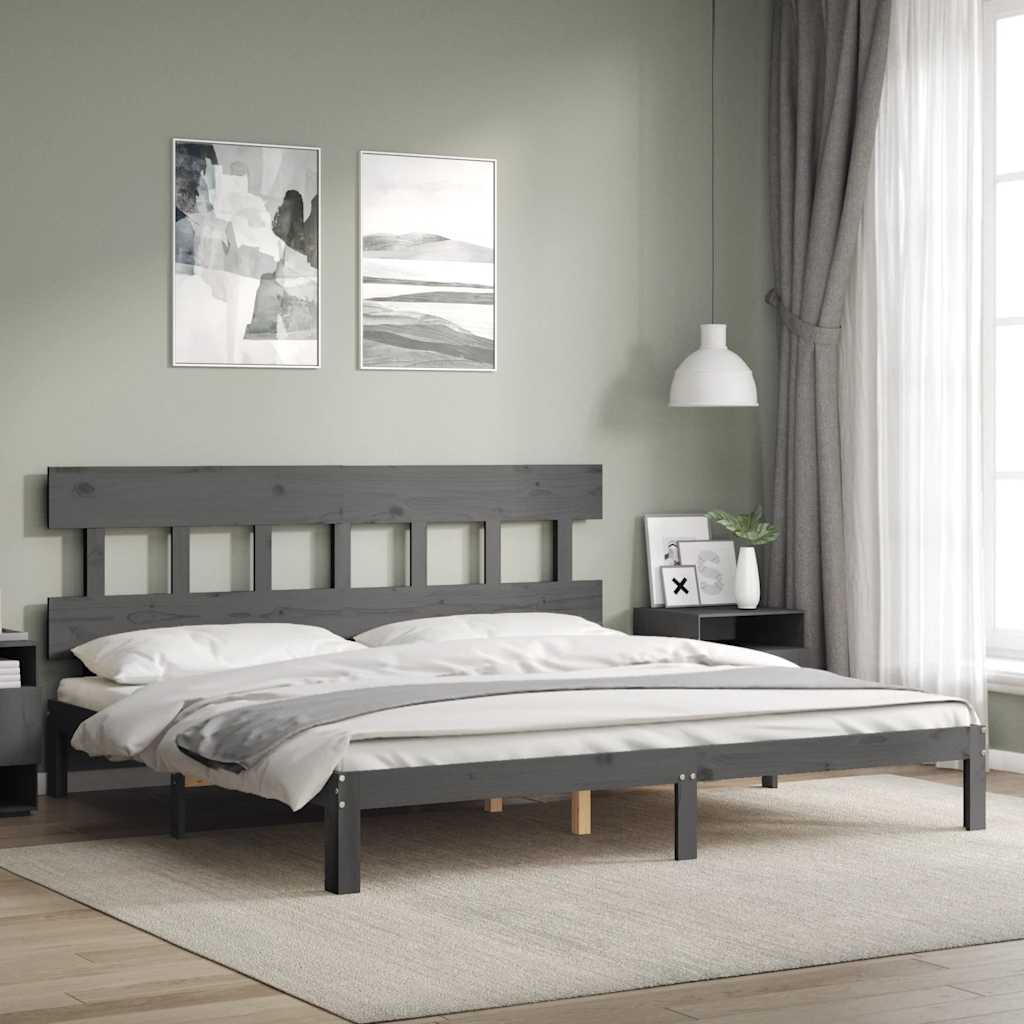 vidaXL Rama łóżka z wezgłowiem, szara, 200x200 cm, lite drewno