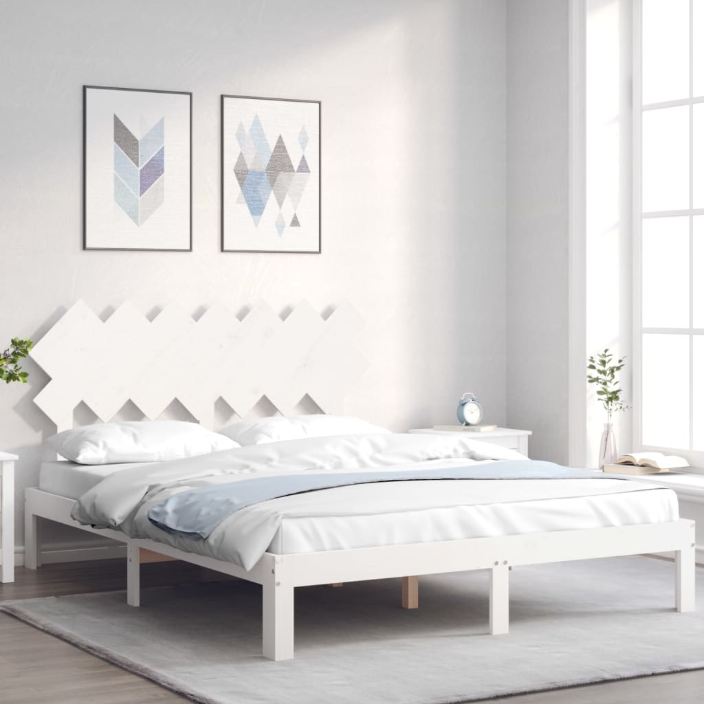 vidaXL Rama łóżka bez materaca, biała, 140x190 cm, lite drewno sosnowe