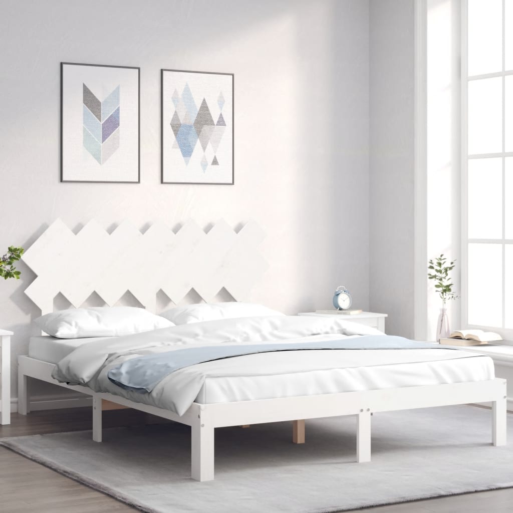 vidaXL Rama łóżka bez materaca, biała, 140x200 cm, lite drewno sosnowe
