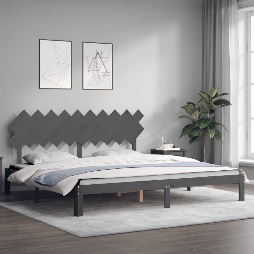 vidaXL Rama łóżka z wezgłowiem, szara, 200x200 cm, lite drewno
