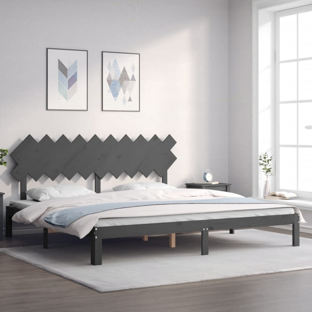 vidaXL Rama łóżka z wezgłowiem, szara, 200x200 cm, lite drewno