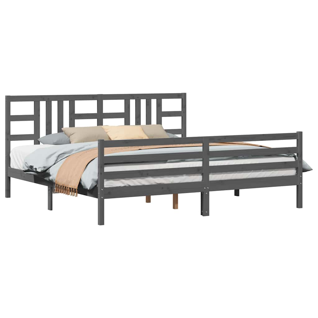 vidaXL Rama łóżka z wezgłowiem, szara, 200x200 cm, lite drewno