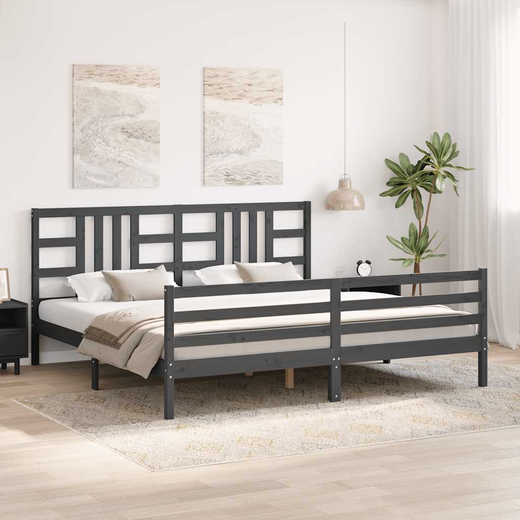 vidaXL Rama łóżka z wezgłowiem, szara, 200x200 cm, lite drewno