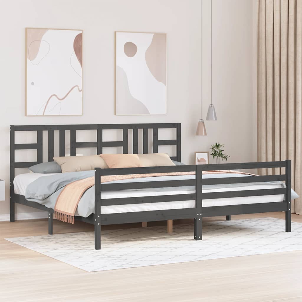 vidaXL Rama łóżka z wezgłowiem, szara, 200x200 cm, lite drewno