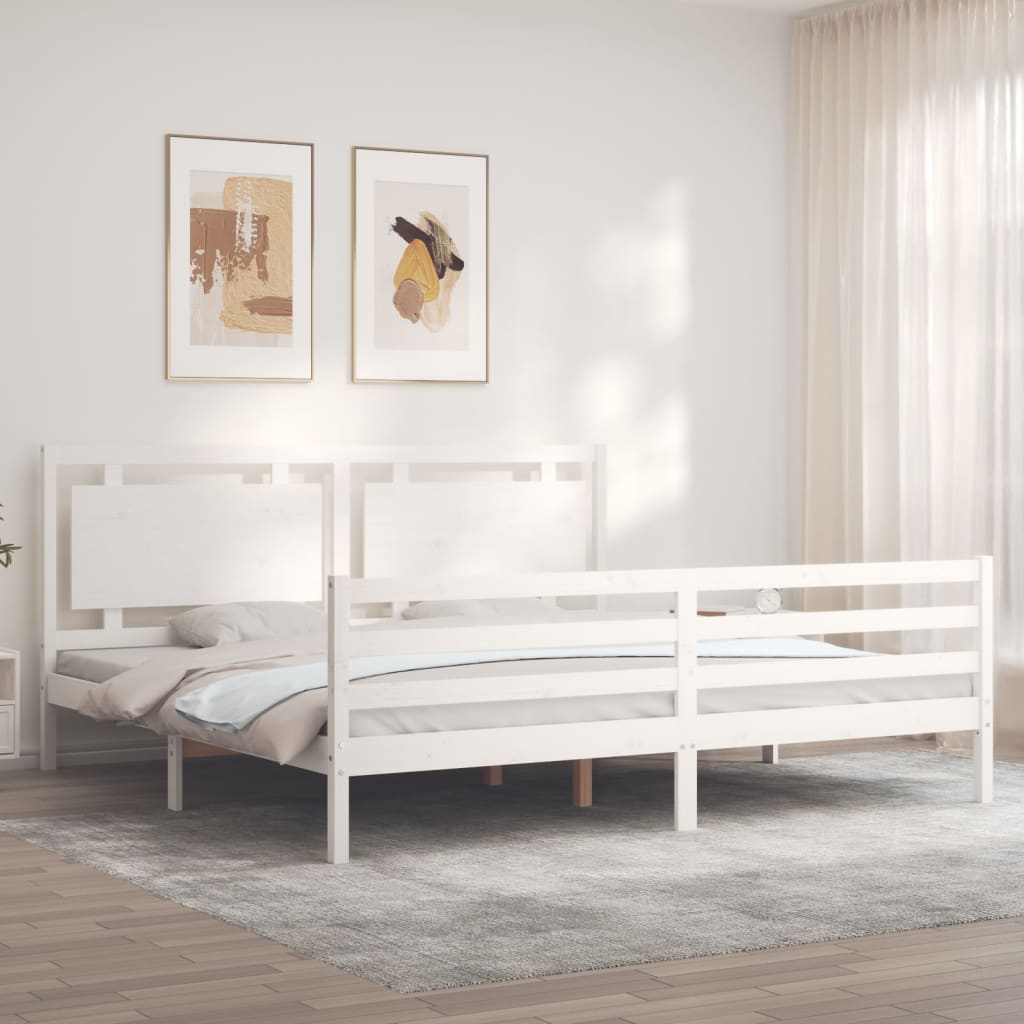 vidaXL Rama łóżka z wezgłowiem, biała, 200x200 cm, lite drewno
