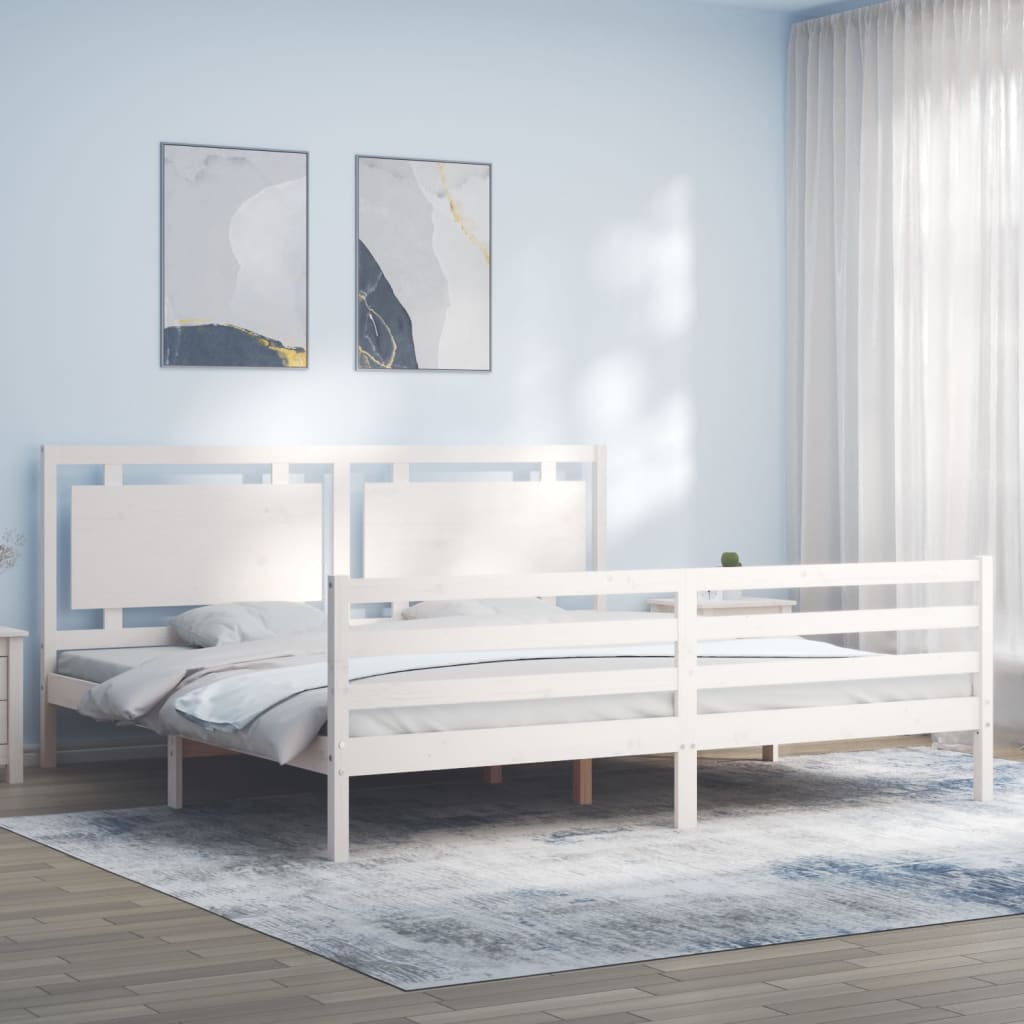 vidaXL Rama łóżka z wezgłowiem, biała, 200x200 cm, lite drewno