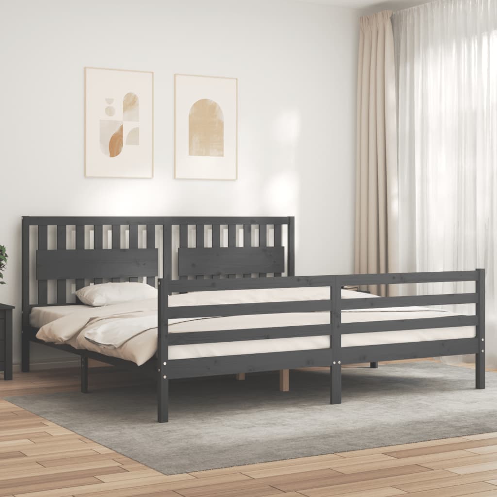 vidaXL Rama łóżka z wezgłowiem, szara, 200x200 cm, lite drewno