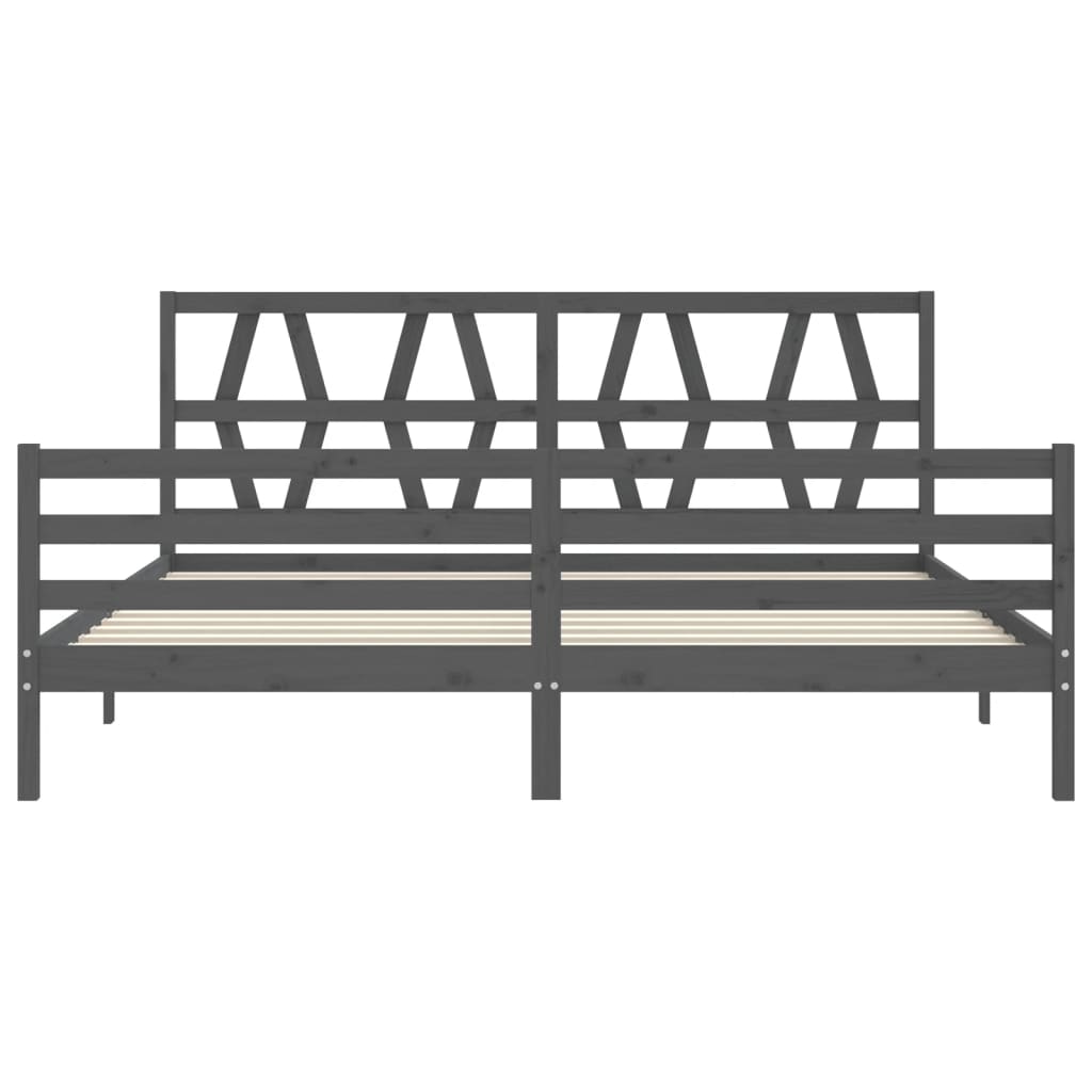 vidaXL Rama łóżka z wezgłowiem, szara, 200x200 cm, lite drewno