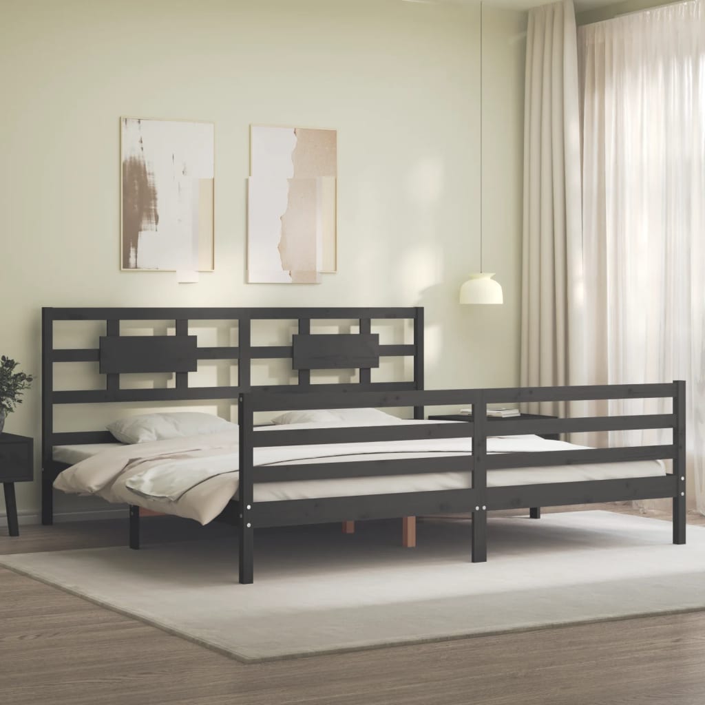 vidaXL Rama łóżka z wezgłowiem, szara, 200x200 cm, lite drewno