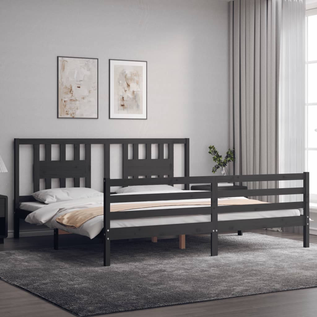 vidaXL Rama łóżka z wezgłowiem, szara, 200x200 cm, lite drewno