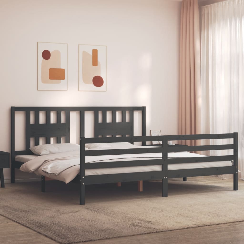 vidaXL Rama łóżka z wezgłowiem, szara, 200x200 cm, lite drewno
