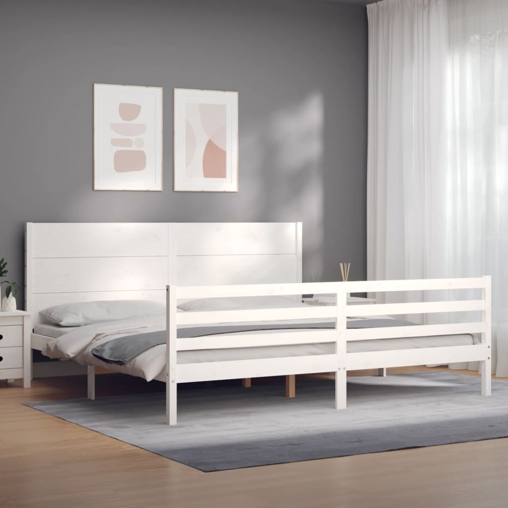 vidaXL Rama łóżka z wezgłowiem, biała, 200x200 cm, lite drewno