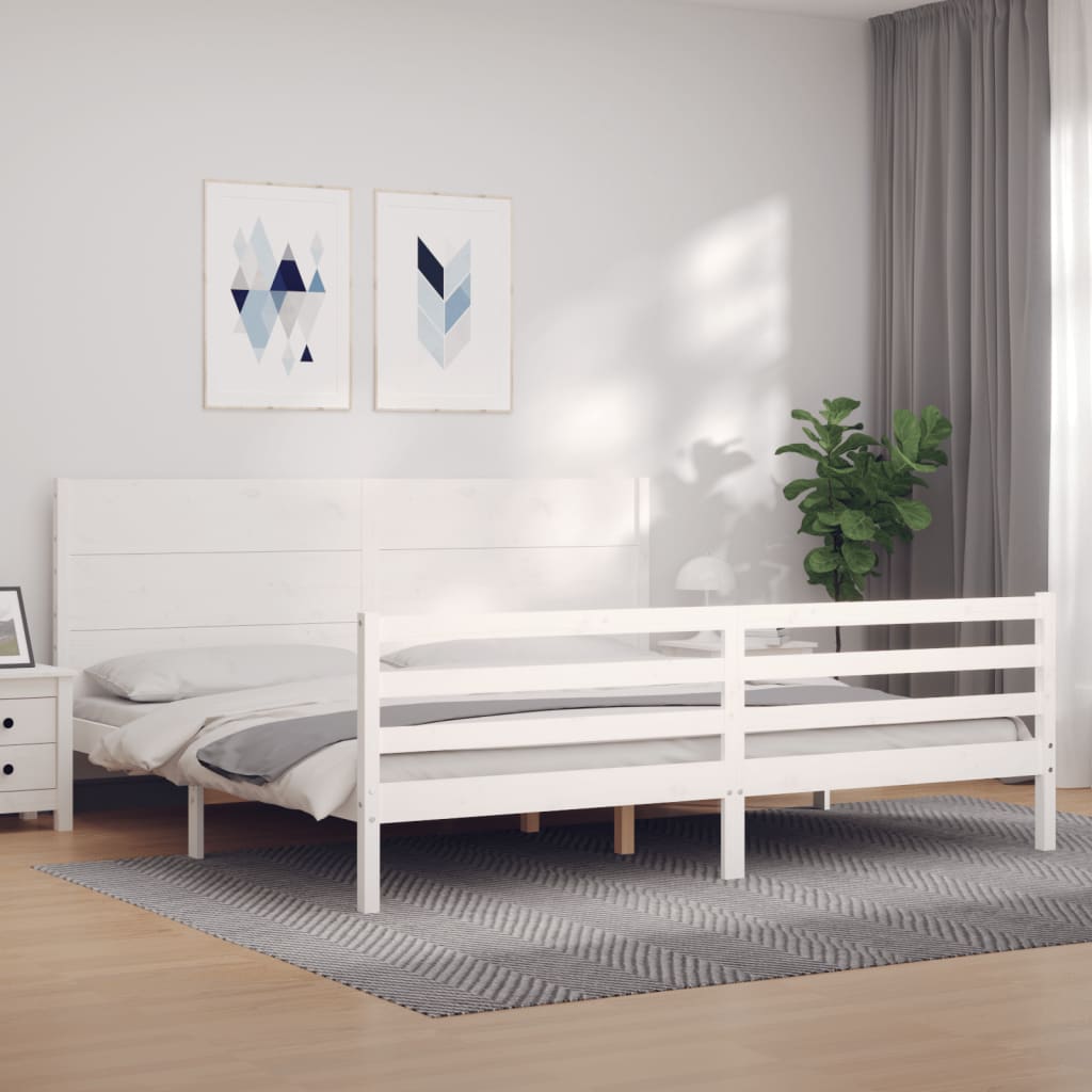 vidaXL Rama łóżka z wezgłowiem, biała, 200x200 cm, lite drewno