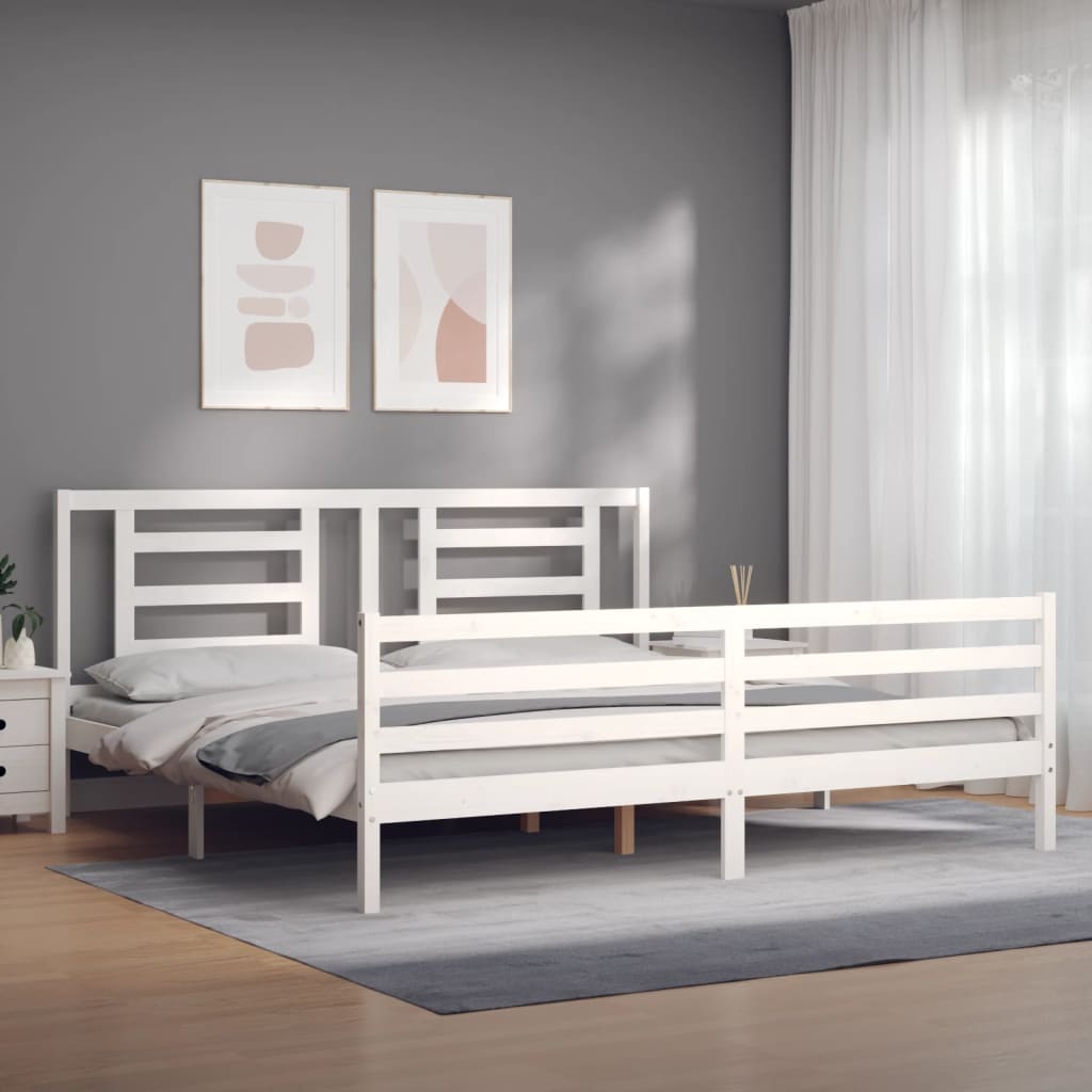 vidaXL Rama łóżka z wezgłowiem, biała, 200x200 cm, lite drewno