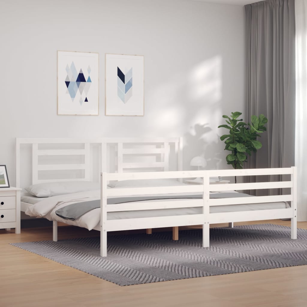 vidaXL Rama łóżka z wezgłowiem, biała, 200x200 cm, lite drewno