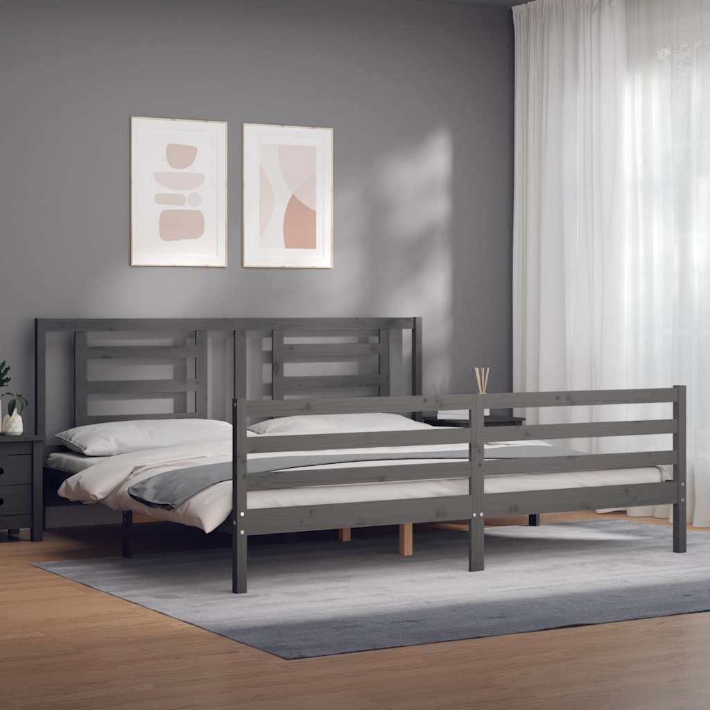 vidaXL Rama łóżka z wezgłowiem, szara, 200x200 cm, lite drewno