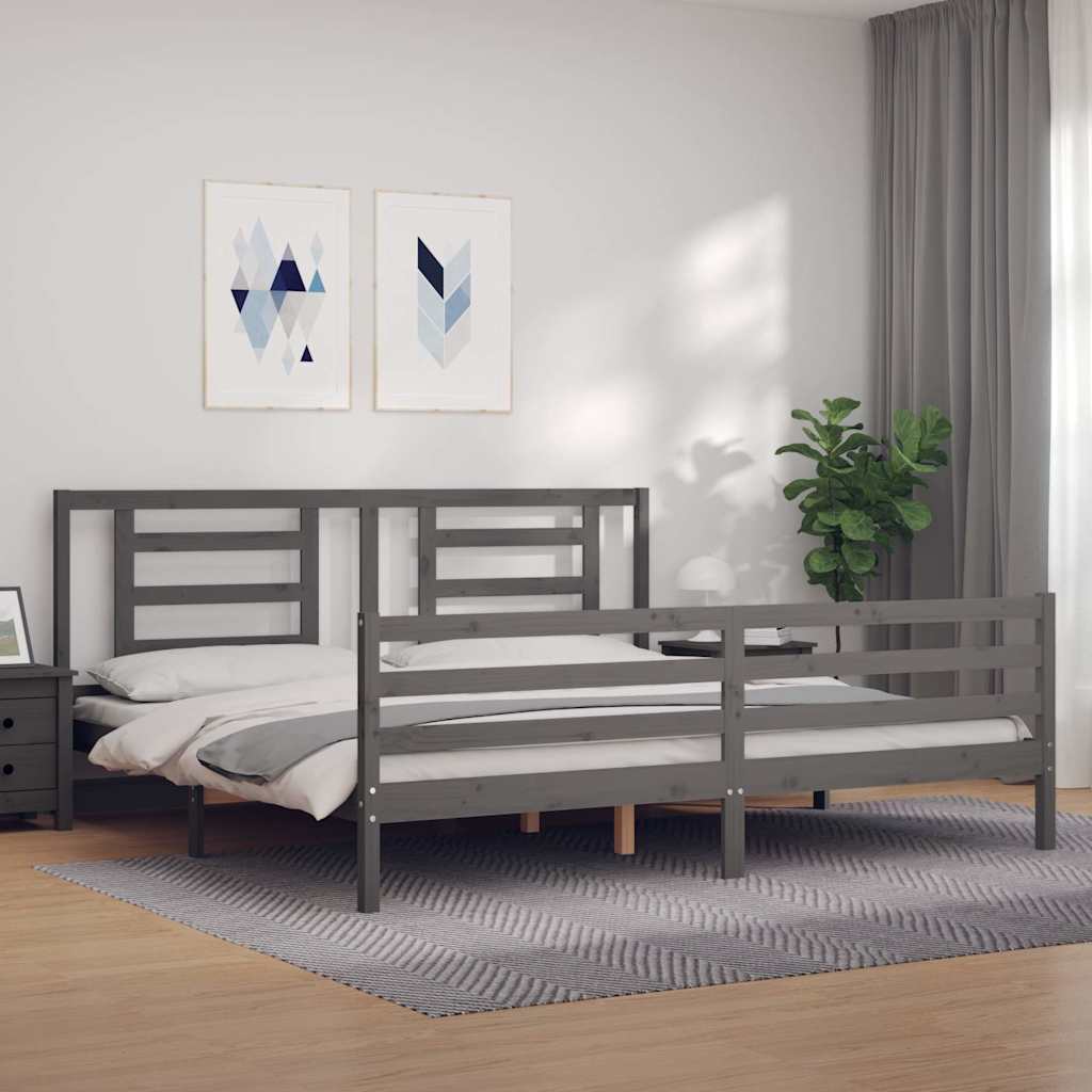vidaXL Rama łóżka z wezgłowiem, szara, 200x200 cm, lite drewno