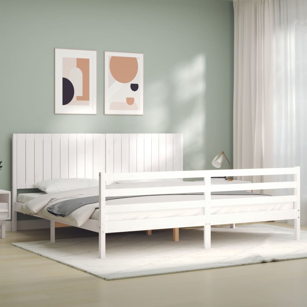 vidaXL Rama łóżka z wezgłowiem, biała, 200x200 cm, lite drewno