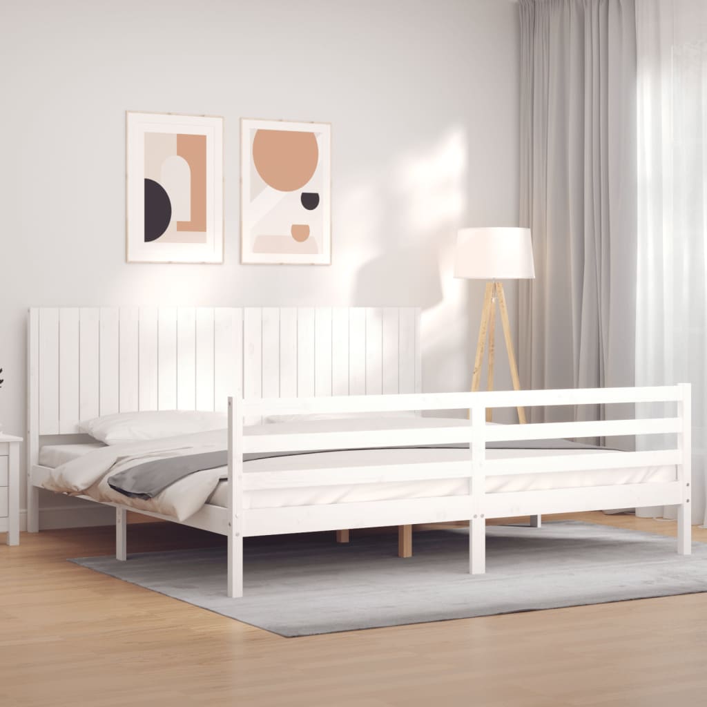 vidaXL Rama łóżka z wezgłowiem, biała, 200x200 cm, lite drewno