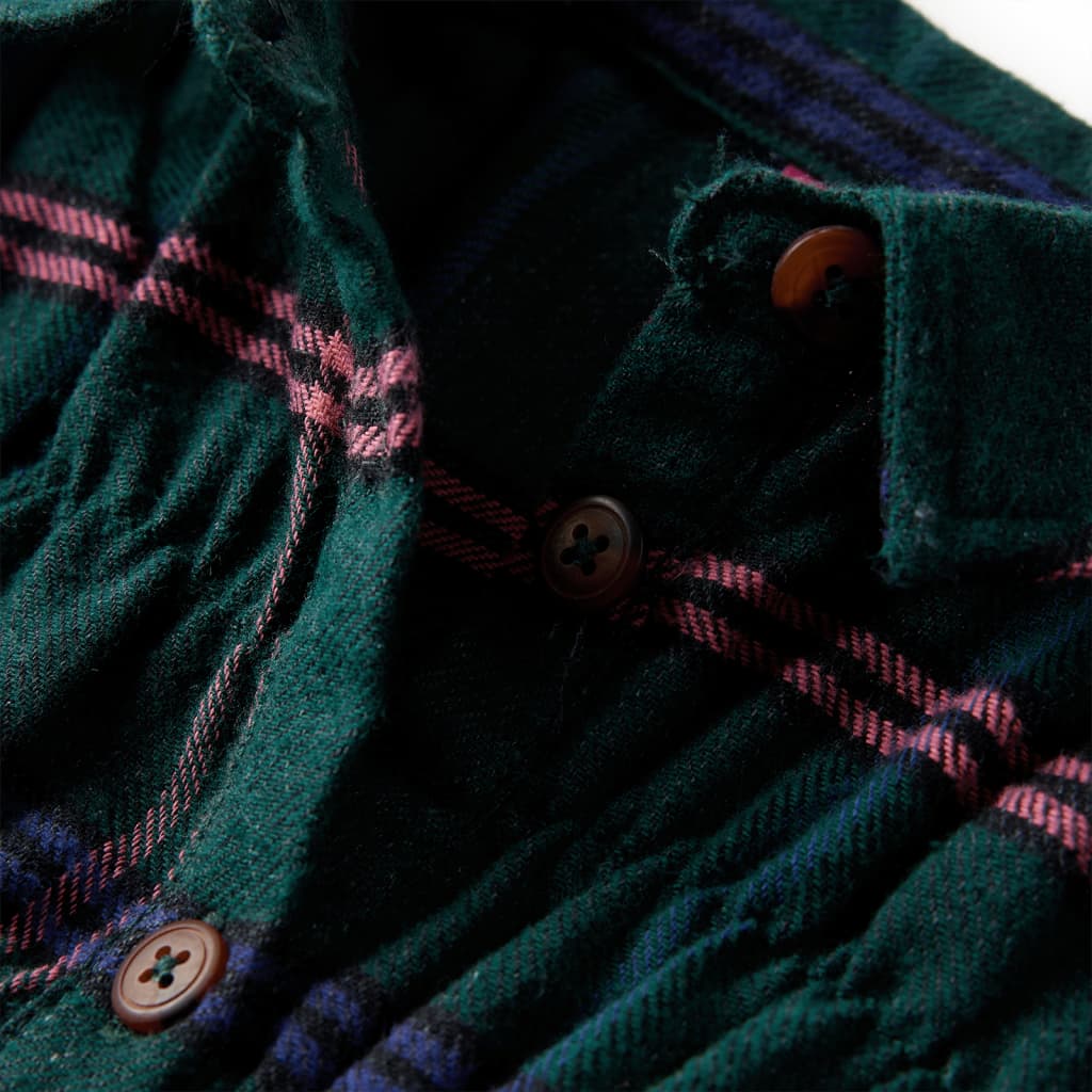 Sukienka dziecięca z długimi rękawami i falbanami, ciemnozielona, 116