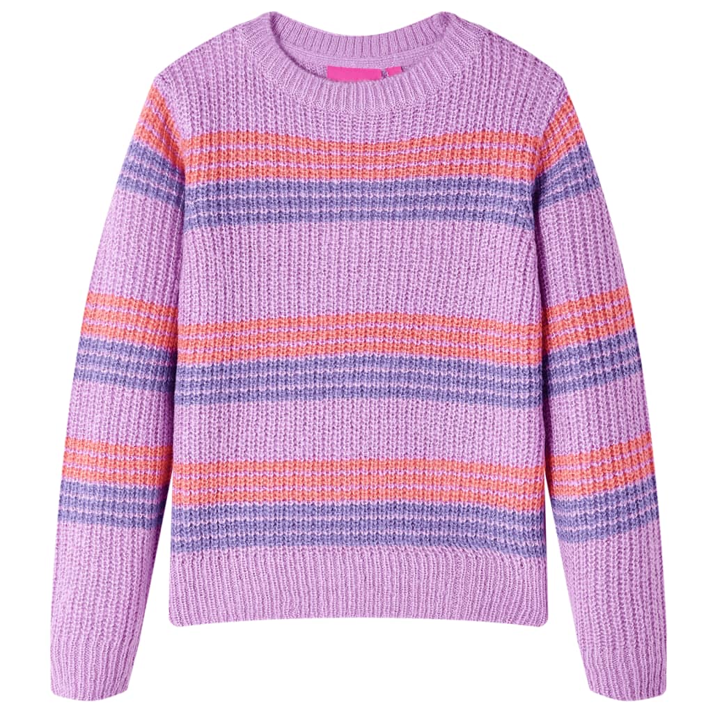 Sweter dziecięcy z dzianiny, w paski, liliowo-różowy, 128