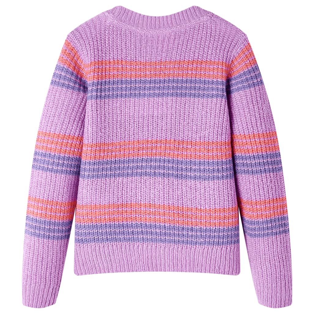 Sweter dziecięcy z dzianiny, w paski, liliowo-różowy, 128