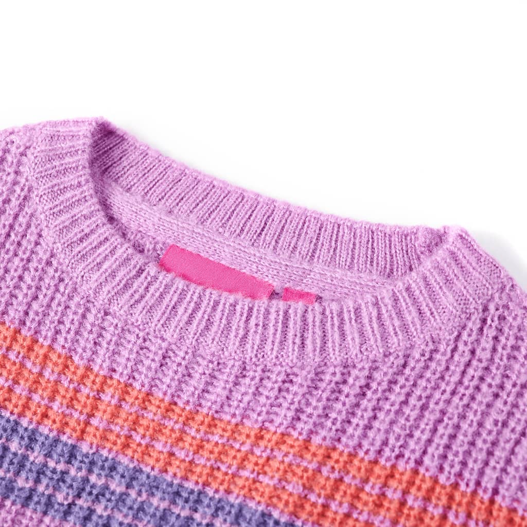 Sweter dziecięcy z dzianiny, w paski, liliowo-różowy, 128