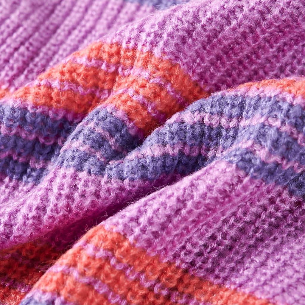 Sweter dziecięcy z dzianiny, w paski, liliowo-różowy, 128