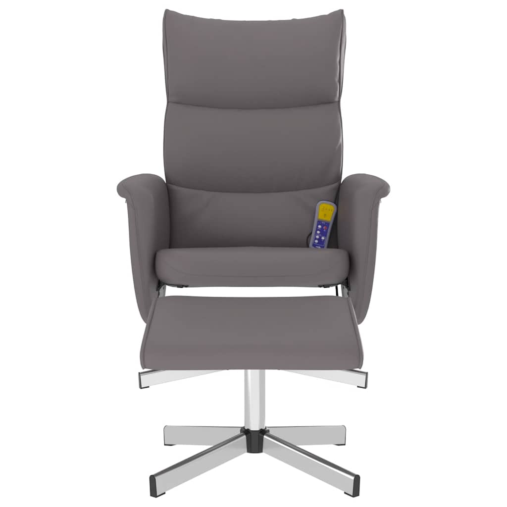 vidaXL Rozkładany fotel masujący z podnóżkiem, szary, sztuczna skóra