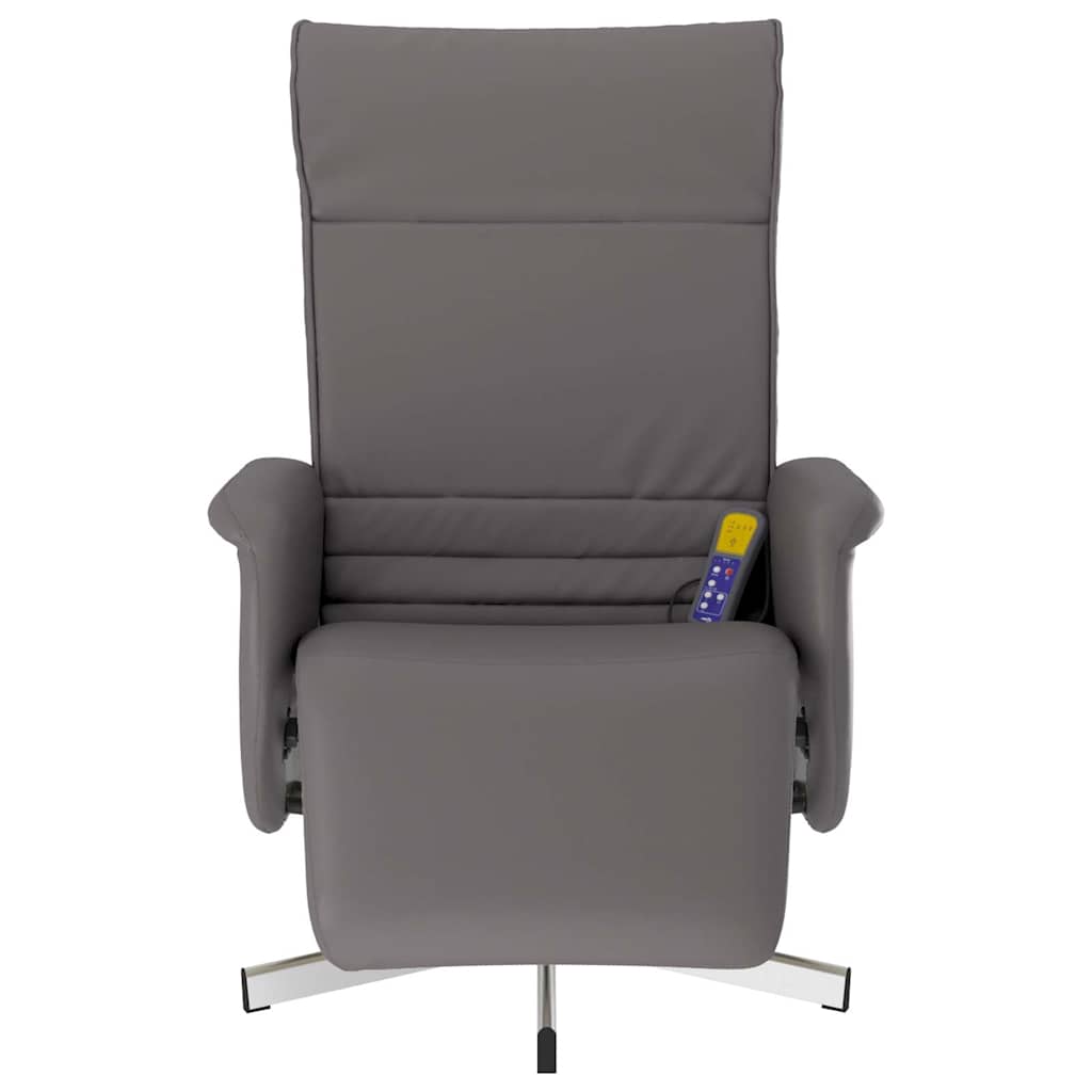 vidaXL Rozkładany fotel masujący z podnóżkiem, szary, sztuczna skóra
