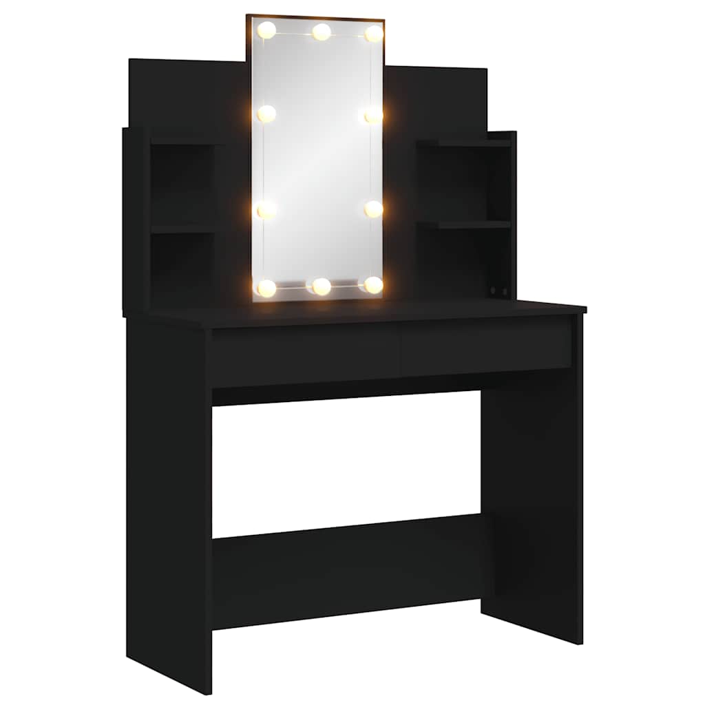 vidaXL Toaletka z oświetleniem LED, czarna, 96x40x142 cm