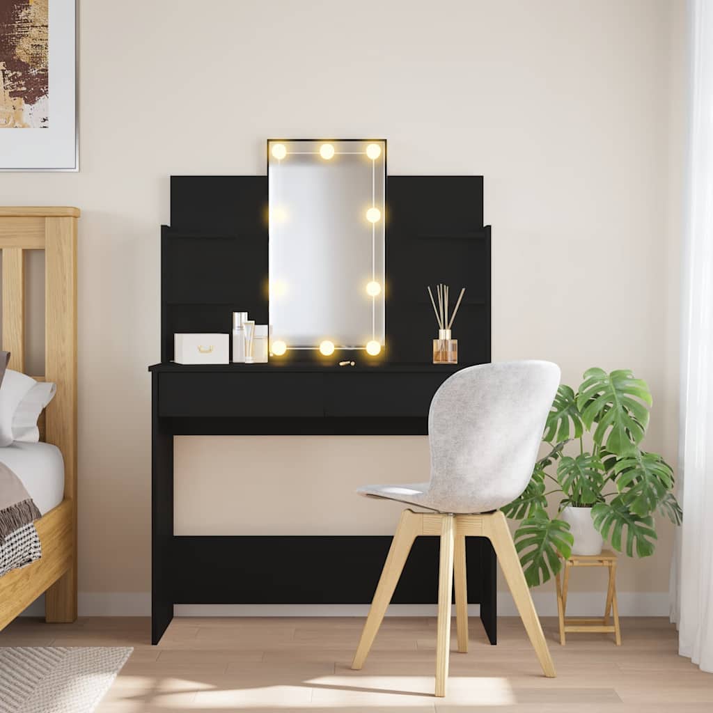 vidaXL Toaletka z oświetleniem LED, czarna, 96x40x142 cm