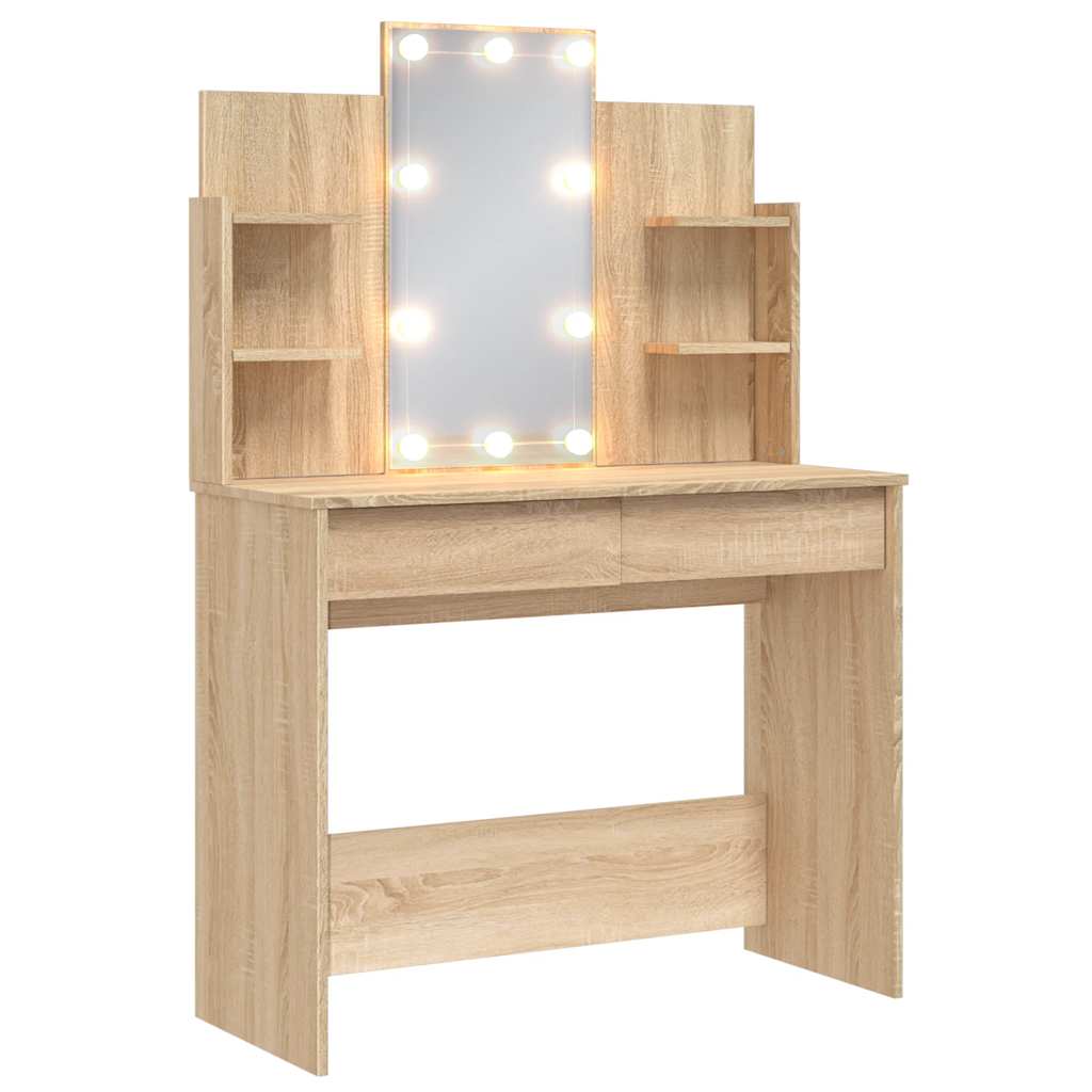 vidaXL Toaletka z oświetleniem LED, dąb sonoma, 96x40x142 cm