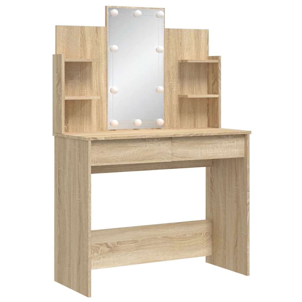 vidaXL Toaletka z oświetleniem LED, dąb sonoma, 96x40x142 cm