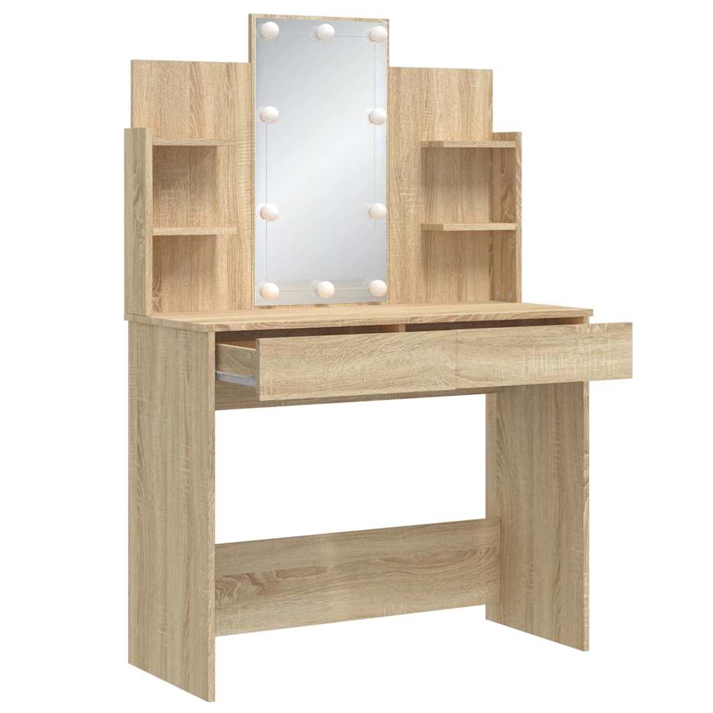 vidaXL Toaletka z oświetleniem LED, dąb sonoma, 96x40x142 cm
