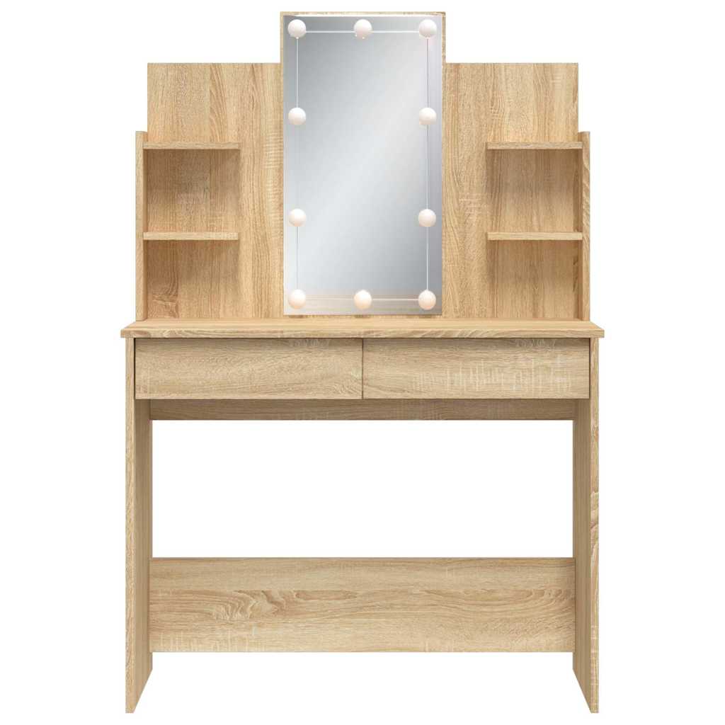 vidaXL Toaletka z oświetleniem LED, dąb sonoma, 96x40x142 cm