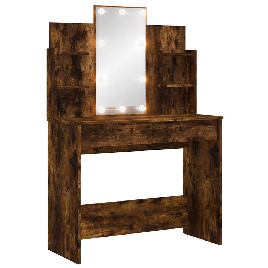 vidaXL Toaletka z oświetleniem LED, przydymiony dąb, 96x40x142 cm