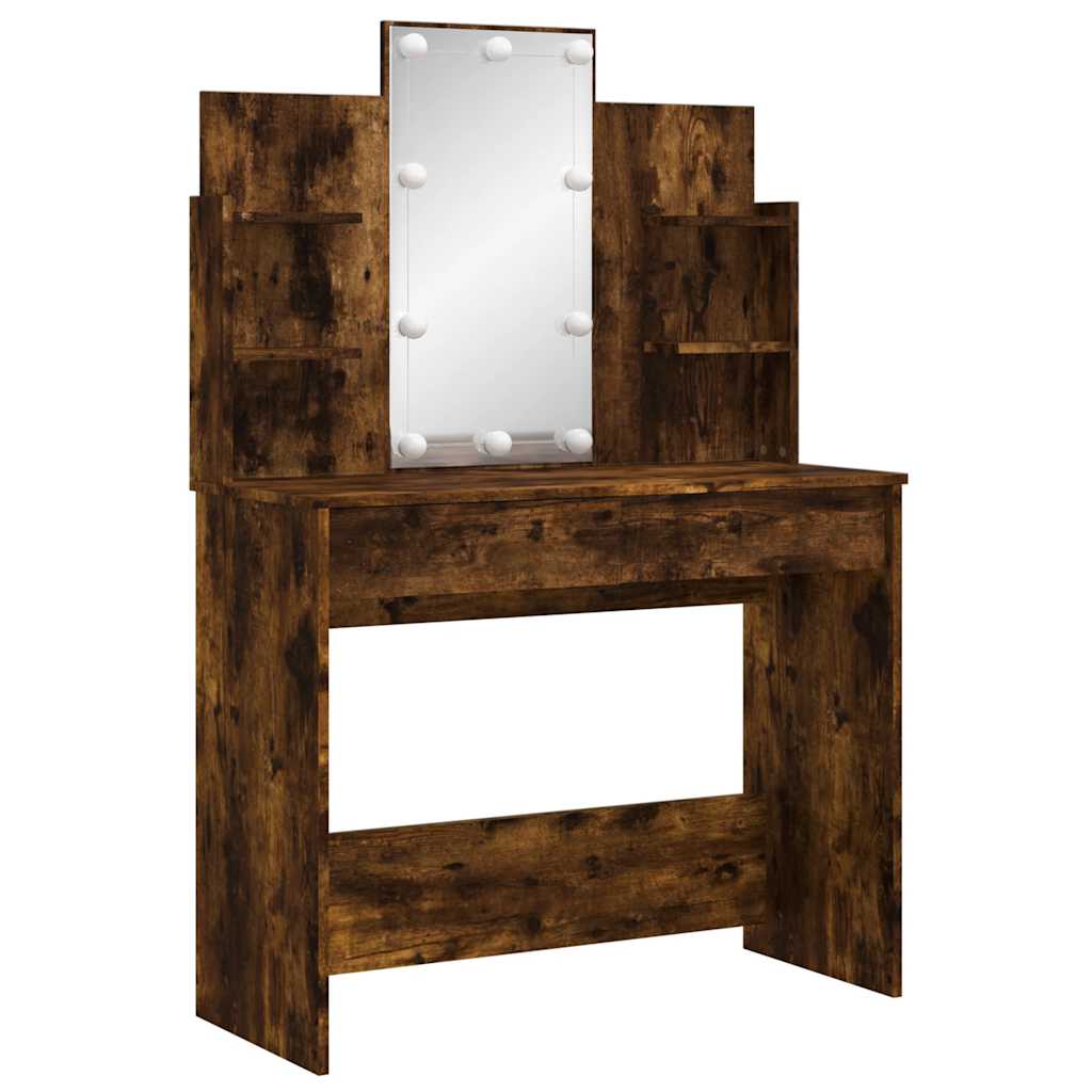vidaXL Toaletka z oświetleniem LED, przydymiony dąb, 96x40x142 cm