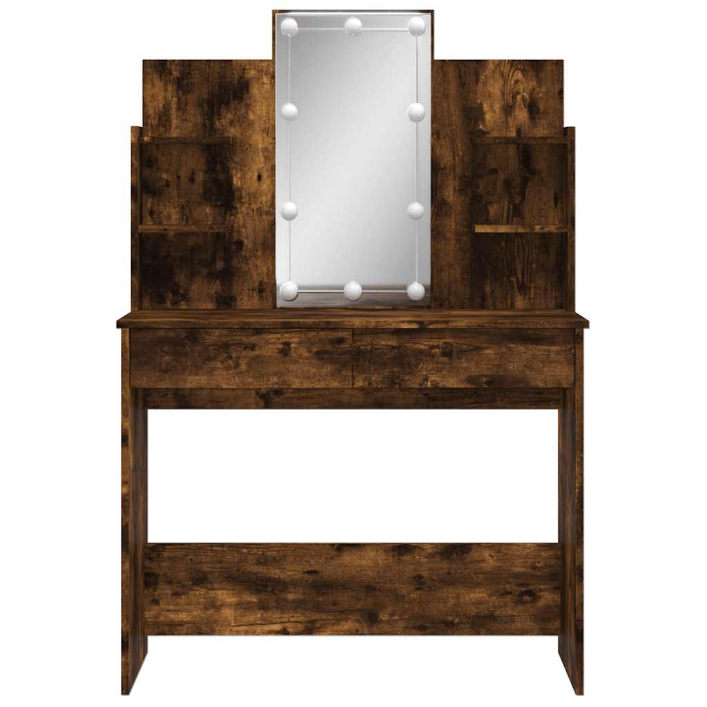 vidaXL Toaletka z oświetleniem LED, przydymiony dąb, 96x40x142 cm