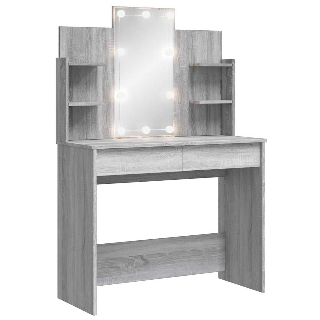 vidaXL Toaletka z oświetleniem LED, szary dąb sonoma, 96x40x142 cm