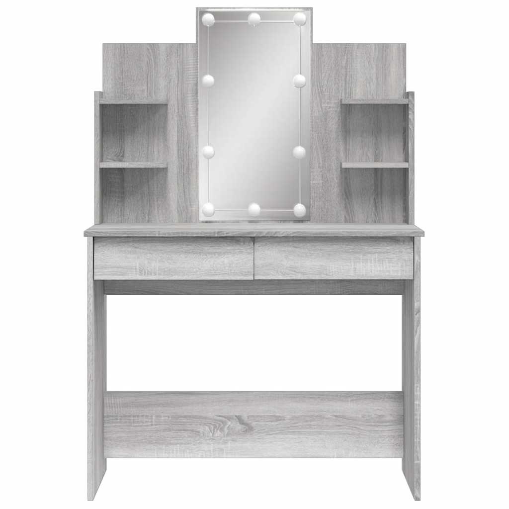 vidaXL Toaletka z oświetleniem LED, szary dąb sonoma, 96x40x142 cm