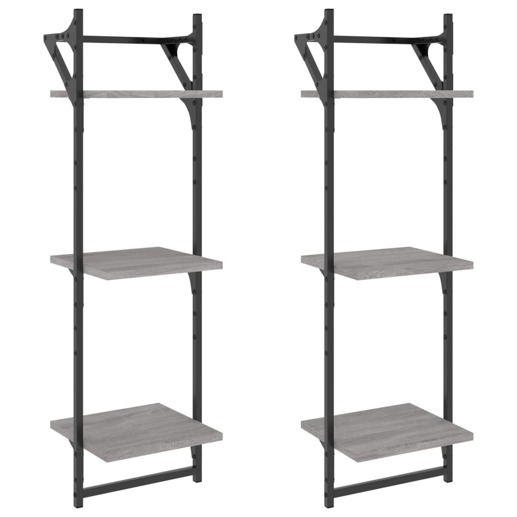 vidaXL 3-poziomowe półki z drążkami 2 szt. szary dąb sonoma 30x25x100