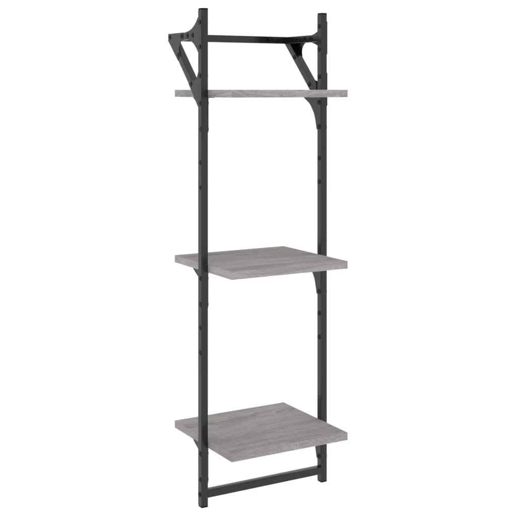 vidaXL 3-poziomowe półki z drążkami 2 szt. szary dąb sonoma 30x25x100