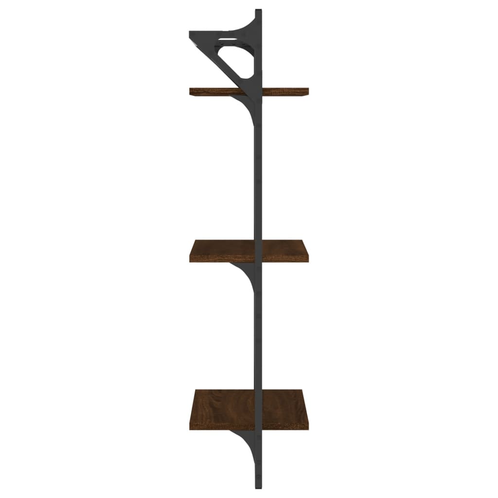 vidaXL 3-poziomowe półki ścienne z drążkami 2 szt., brąz, 30x25x100 cm