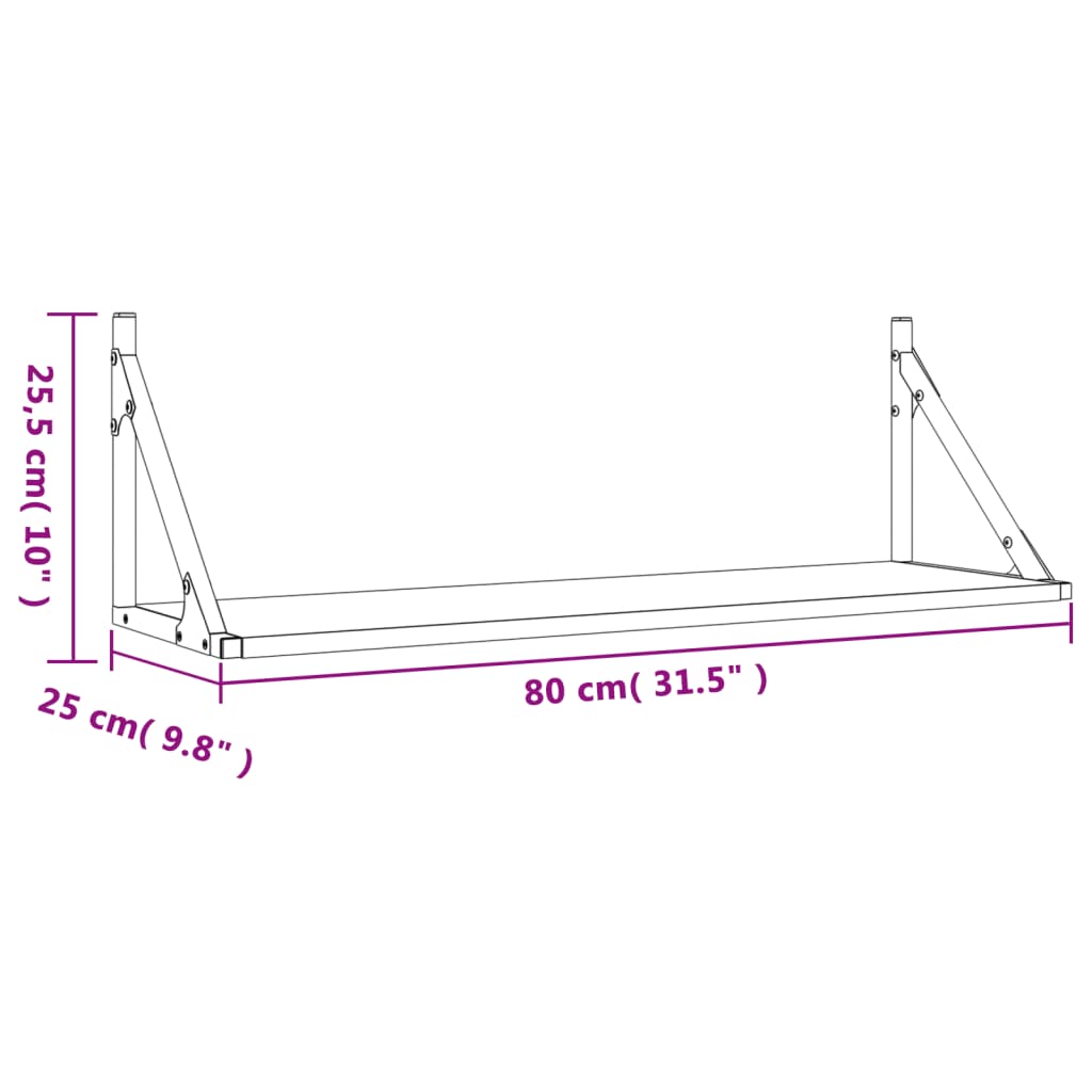 vidaXL Półki ścienne 2 szt. Dąb Sonoma 80x25x25,5 cm Drewno klejone