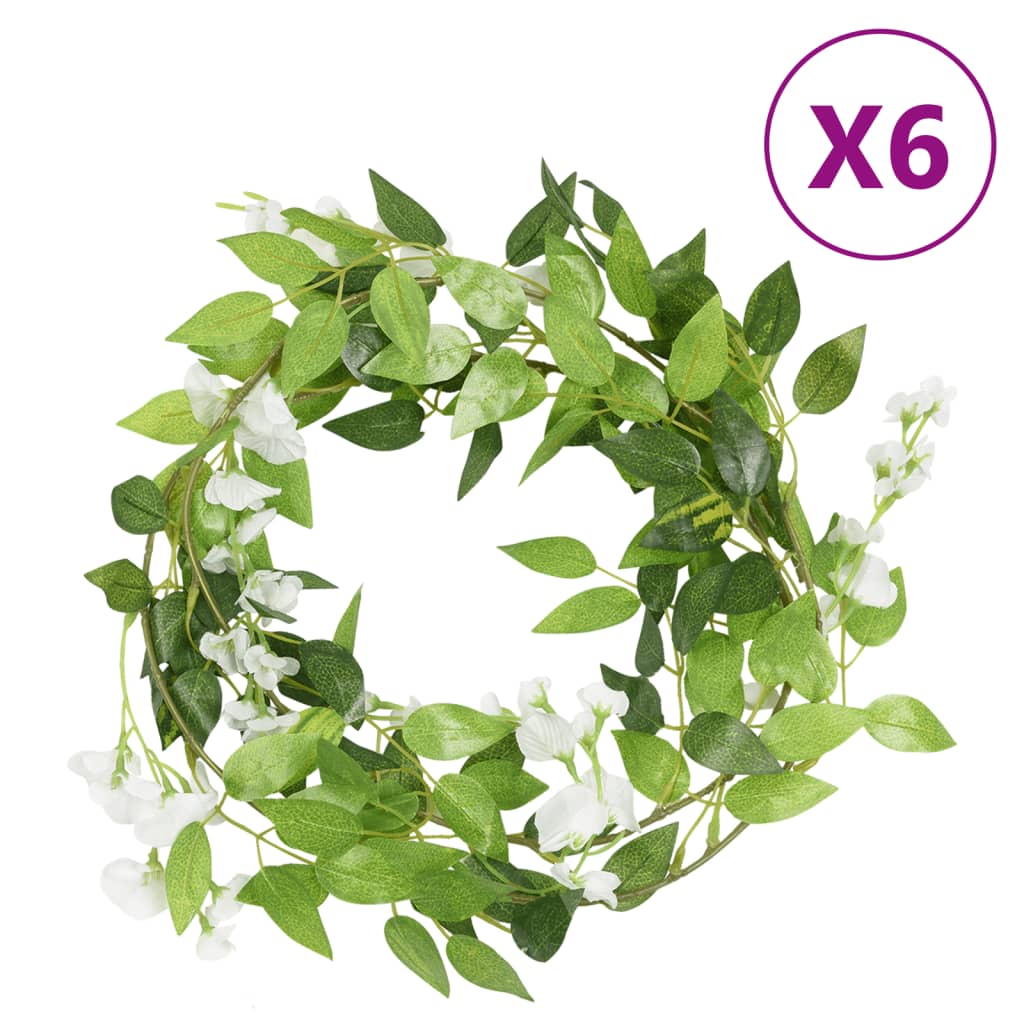 vidaXL Girlandy kwiatowe, 6 szt., białe, 200 cm