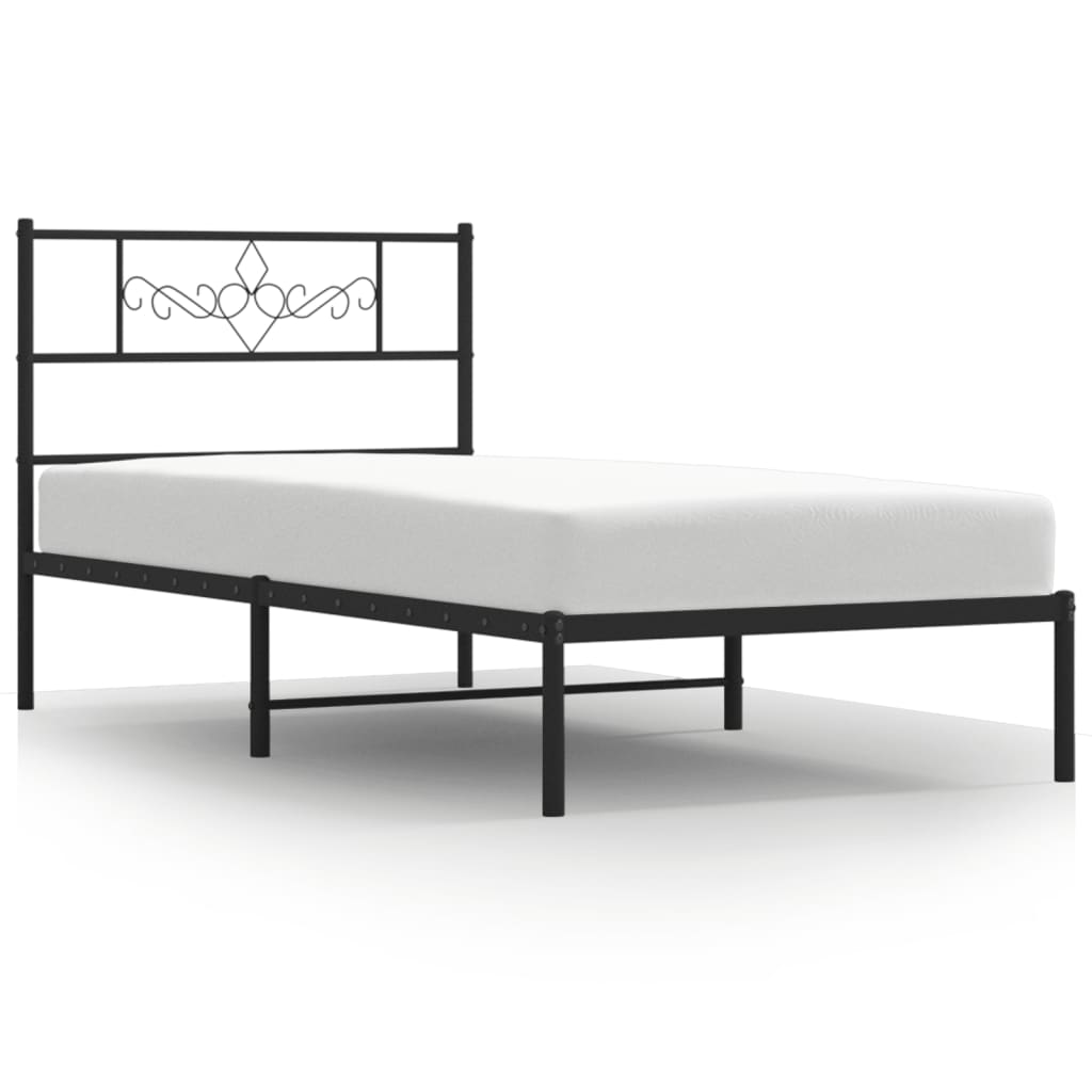vidaXL Metalowa rama łóżka z wezgłowiem, czarna, 90x200 cm