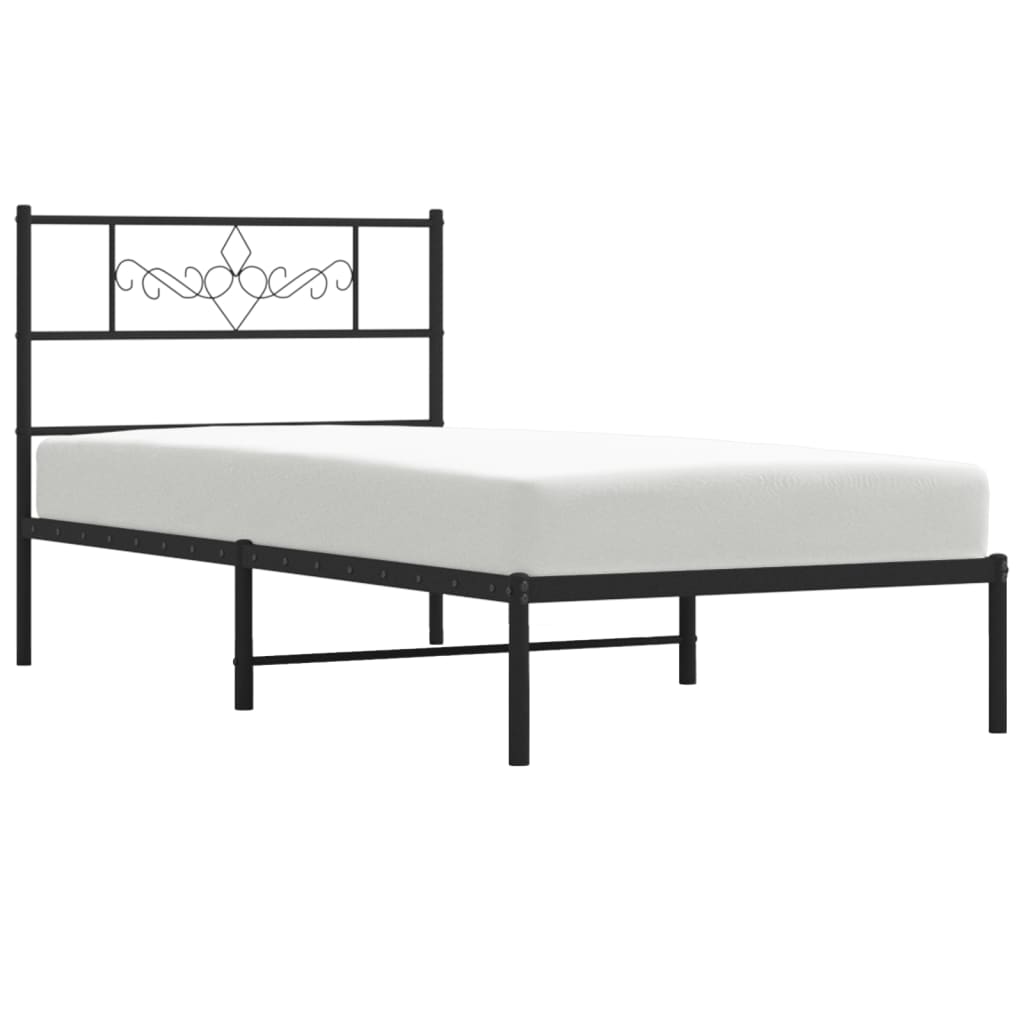 vidaXL Metalowa rama łóżka z wezgłowiem, czarna, 90x200 cm