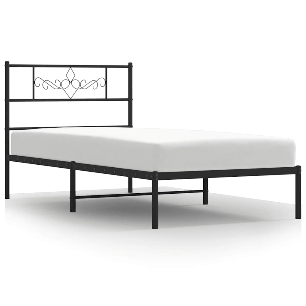 vidaXL Metalowa rama łóżka z wezgłowiem, czarna, 100x200 cm